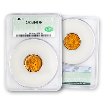 1946 Lincoln Cent - Denver - CAC 66 Red