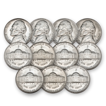 Wartime Nickel PDS Set - 1942 to 1945 - 11pc Uncirculated