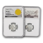1943 Steel Cent - Denver- NGC 65 Parachute Fragment