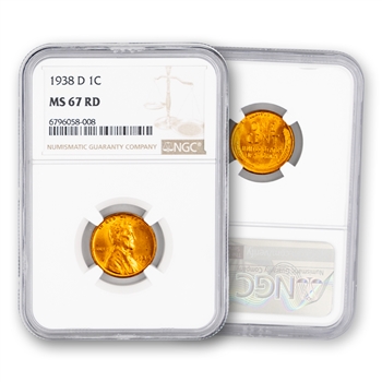 1938 Lincoln Wheat Cent - Denver - NGC 67 Red