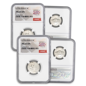 1776 - 2026 Jefferson Nickel P & D Set - NGC 65