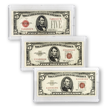The Last $5 Legal Tender Notes ( 3 ) - Red Seal - Uncirculated