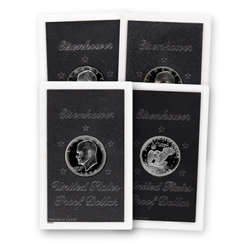 1971 to 1974 Eisenhower Silver Dollars 4pc - ProofS - Brown Pack