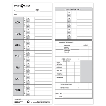 Pyramid Attendance Cards for Models 1000 & 2000 (100/Box)