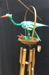 Green Bird W/ Babies Bamboo Chime 30cm