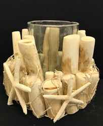 Wood & Starfish Candle Holder w/ Glass