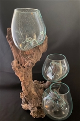 Blown Glass on Driftwood 6" Triple Glass