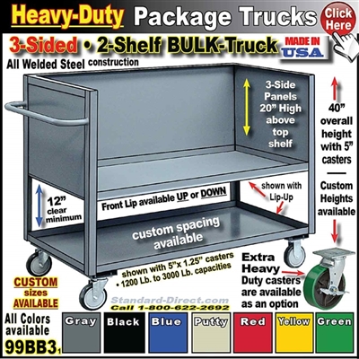 99BB3 * 2-Shelf 3-Sided Low-Deck Package Trucks