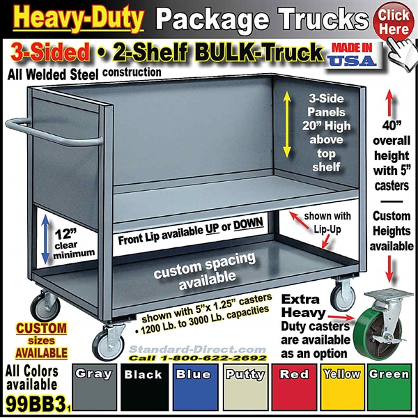 99BB3 * 2-Shelf 3-Sided Low-Deck Package Trucks