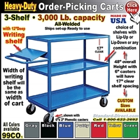 99CO * 3-Shelf Order Picking Cart w/Writing Shelf