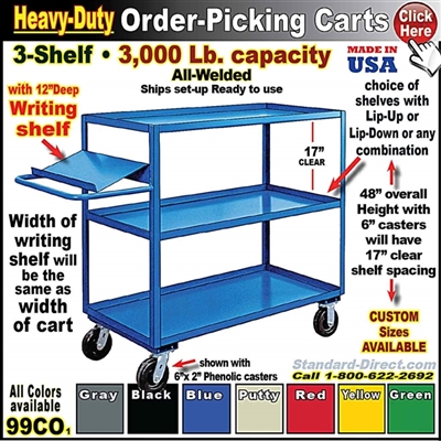 99CO * 3-Shelf Order Picking Cart w/Writing Shelf