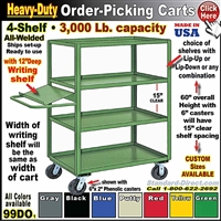 99DO * 4-Shelf Order Picking Cart w/Writing Shelf