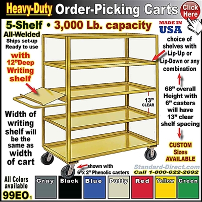 99EO * 5-Shelf Order Picking Cart w/Writing Shelf