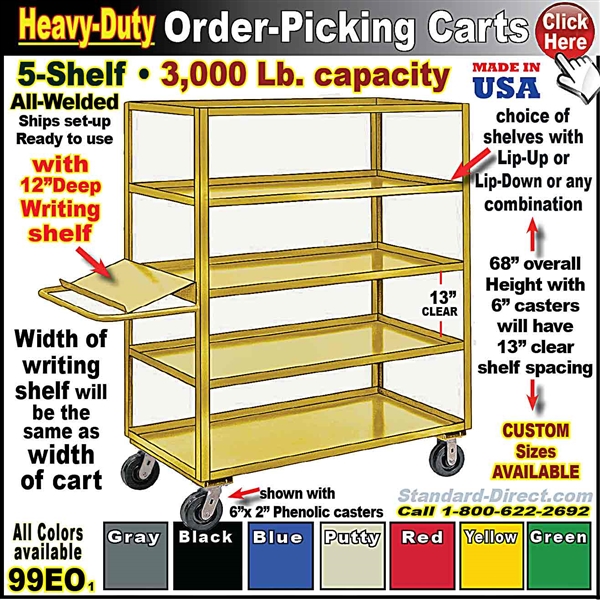 99EO * 5-Shelf Order Picking Cart w/Writing Shelf