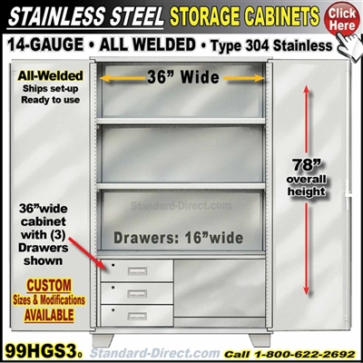 99HGS3 Stainless Steel Storage Cabinet with drawers