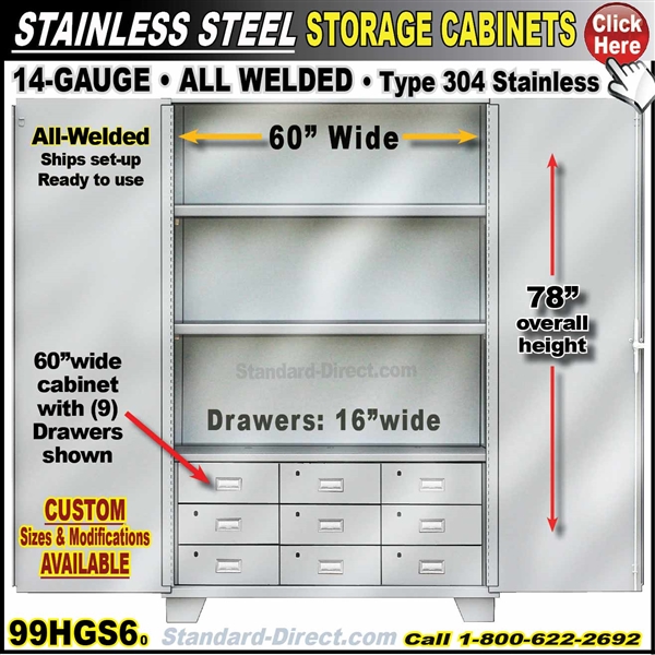99HGS9 Stainless Steel Storage Cabinet with drawers