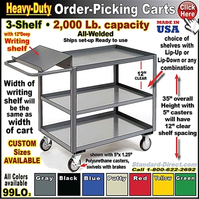 99LO * 3-Shelf Order Picking Cart w/Writing Shelf