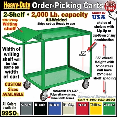 99SO * 2-Shelf Order Picking Cart w/Writing Shelf