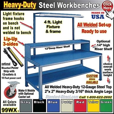99WX * Heavy-Duty Steel Work Benches with light fixture
