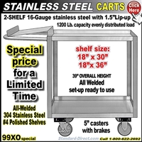 99XO 2-Shelf Stainless Cart w/Writing Shelf