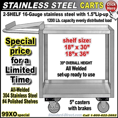 99XO 2-Shelf Stainless Cart w/Writing Shelf