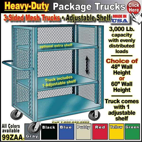 99ZAA * Heavy-Duty Adjustable shelf Bulk Package Trucks With Mesh Sides