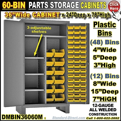 Bin Storage Cabinet - 36 x 24 x 78, 102 Bins