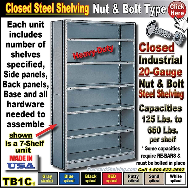 TB1C * Heavy-Duty 20-GA CLOSED Steel Shelving