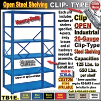 TB1E * Heavy-Duty Steel Clip-Type Shelving