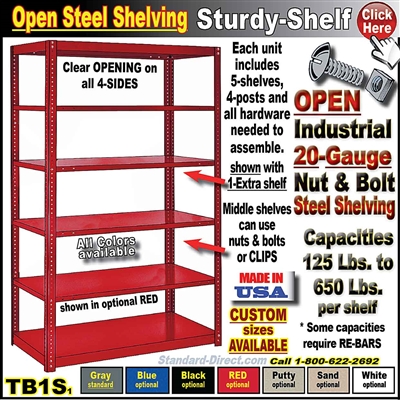TB1S * Heavy-Duty Steel Nut & Bolt Shelving, 18 GAUGE