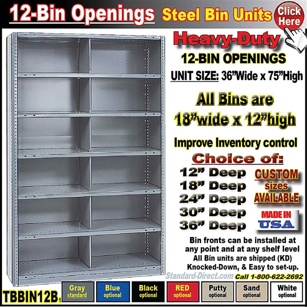 TBBIN12B * 12-BIN Steel Shelving Bin Unit