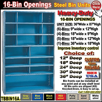 TBBIN16A * 16-BIN Steel Shelving Bin Unit