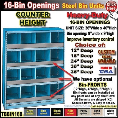 TBBIN16B * 16-BIN Steel Shelving Bin Unit