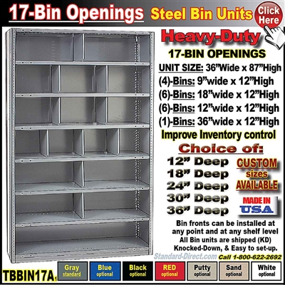 TBBIN17A * 17-BIN Steel Shelving Bin Unit