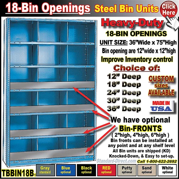 TBBIN18B * 18-BIN Steel Shelving Bin Unit