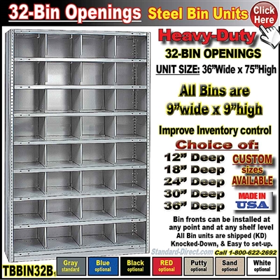 TBBIN32B * 32-BIN Steel Shelving Bin Unit