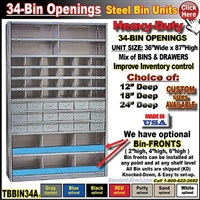 TBBIN34A * 34-BIN Steel Shelving Bin Unit with drawers