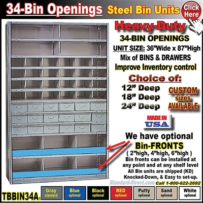 TBBIN34A * 34-BIN Steel Shelving Bin Unit with drawers