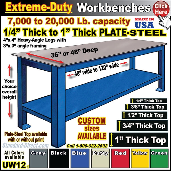 UW12 * Extreme-Duty Plate Steel Top Workbenches