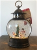 GERSON 11''H B/O LIGHTED SPINNING WATER GLOBE SNOWMAN LANTERN WITH HOLIDAY SCENE & TIMER