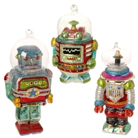 RAZ IMPORTS 5.5 INCH GLASS ROBOT IN SPACE ORNAMENTS (Set of 3)