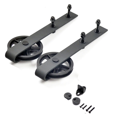 Black Rustic Carbon Steel and POM Sliding Barn Door Roller Set