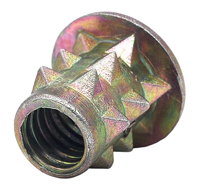M4 10mm Zinc Alloy Threaded  Spiked Wood Caster Insert Nut with Flanged round Drive Head