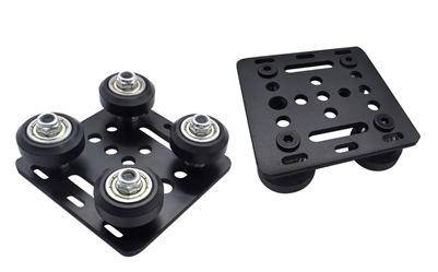 Black  Anodized Aluminum V-Slot  Support Plate Set With V Bearing Guides and Black Wheels