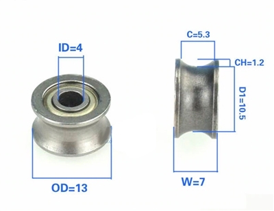 4mm Bore Bearing with 13mm Pulley U Groove Track Roller Bearing 4x13x7mm