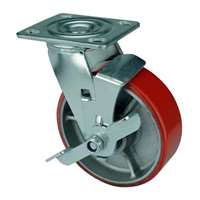 8" Inch Iron core  and  Polyurethane Caster Wheel 838 lbs Swivel and Center Brake Top Plate