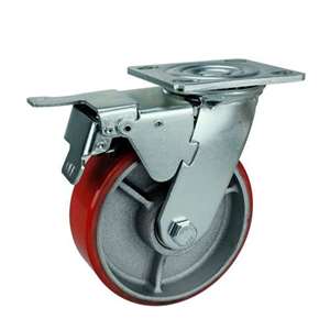 4" Inch Cast Iron and  Polyurethane Caster Wheel 661 lbs Swivel and Upper Brake Top Plate