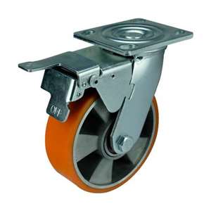 8" Inch Aluminium  and  Polyurethane Caster Wheel 1543 lbs Swivel and Upper Brake Top Plate