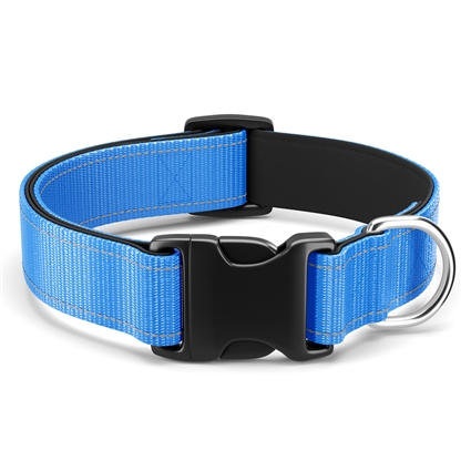 Reflective Neoprene Padded Dog Collar, Large - Sky Blue