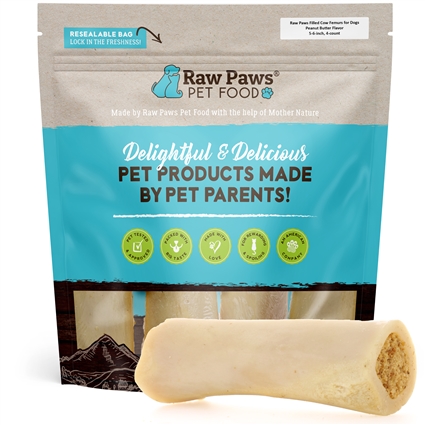 5-6 inch Filled Cow Femurs for Dogs - Peanut Butter Recipe, 4 ct